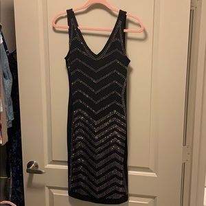 Carmen Marc Valvo black with silver sequins dress